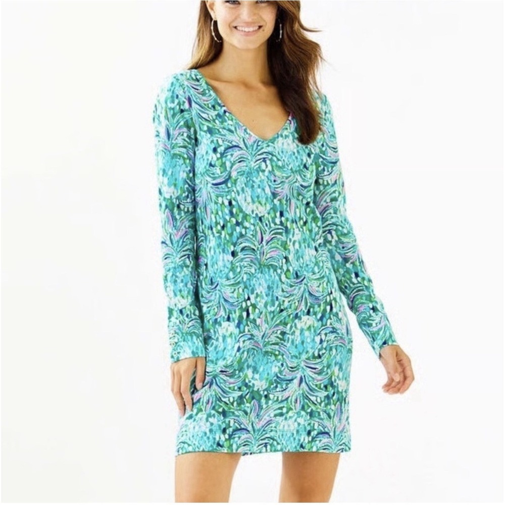Lilly Pulitzer Davie Dress Emerald Isle Pineapple Of My Eye Long Sleeve Sz M